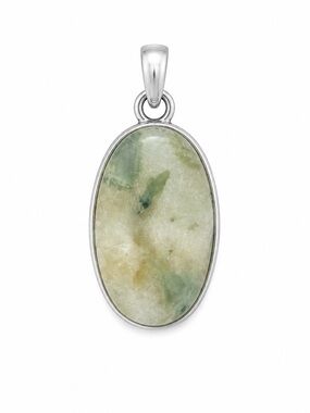 Sterling Silver Oval Green-White Stone Pendant